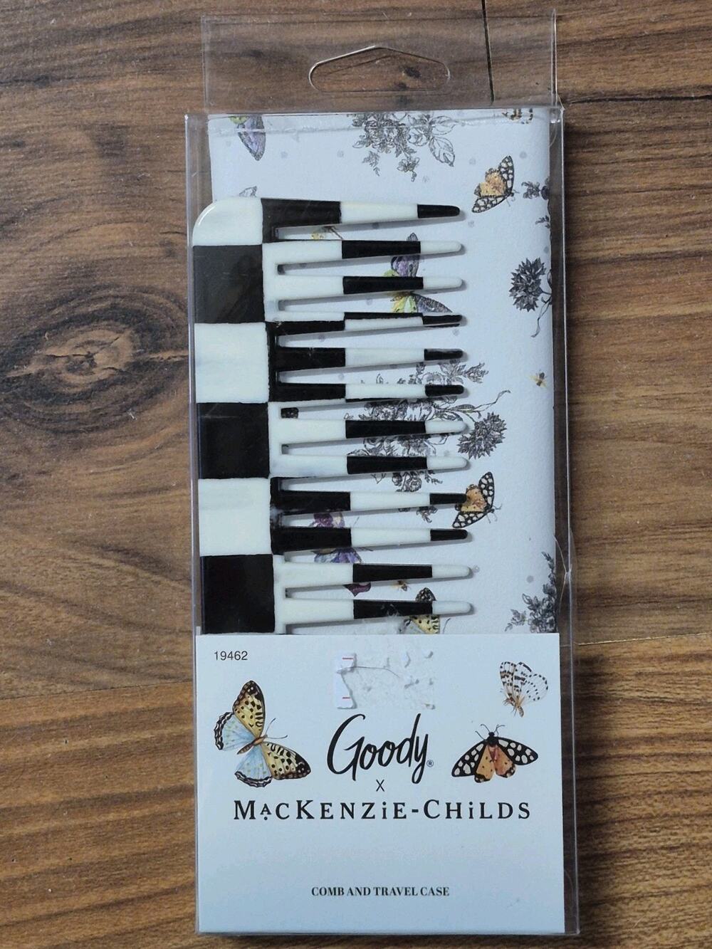 MacKenzie-Childs Goody White Floral & Butterfly Travel Comb Set Check Courtly BB
